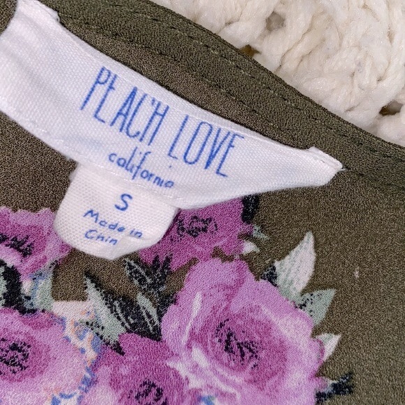 Peach Love green Texas longhorn floral print kimono size small - Picture 9 of 11